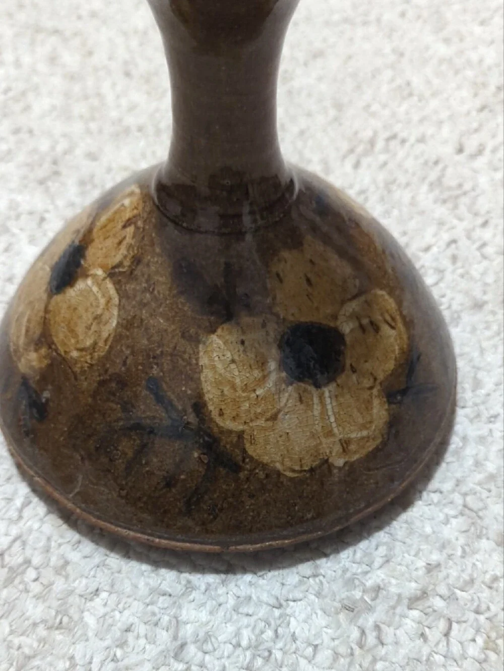 Hand-Painted Ceramic Decanter with Floral Motif - Brown & Yellow